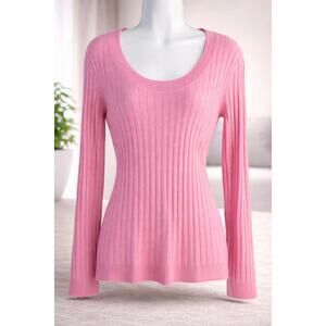 New York & Company Ribbed Knit Sweater Pink Long Sleeve Size Large